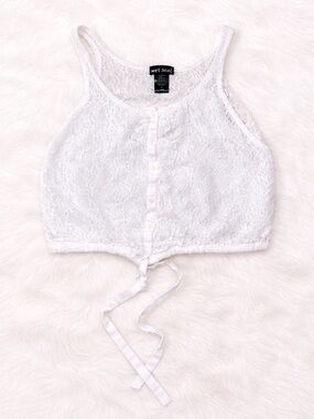Wet Seal White Lace Ruffle Crop Top Button Front Tie Hem Size Small